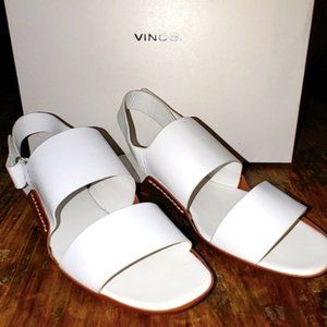 Vince Leather Slingback Sandals in White